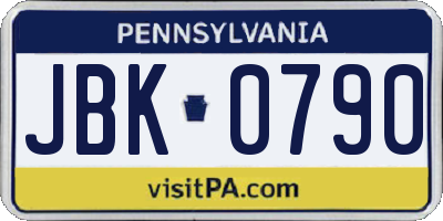 PA license plate JBK0790