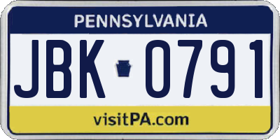 PA license plate JBK0791