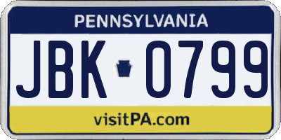 PA license plate JBK0799