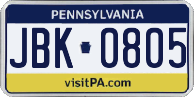 PA license plate JBK0805