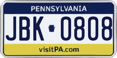 PA license plate JBK0808