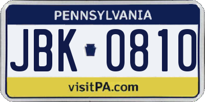 PA license plate JBK0810