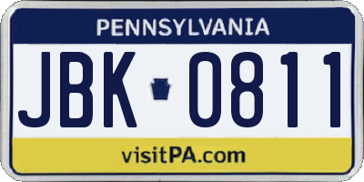 PA license plate JBK0811