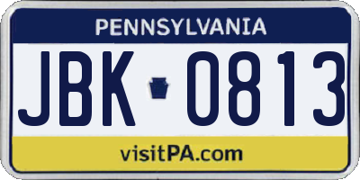 PA license plate JBK0813