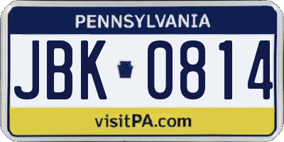 PA license plate JBK0814