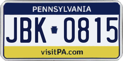 PA license plate JBK0815