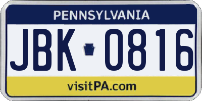 PA license plate JBK0816