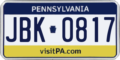 PA license plate JBK0817