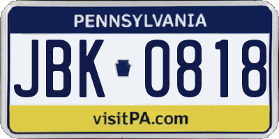 PA license plate JBK0818