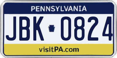 PA license plate JBK0824