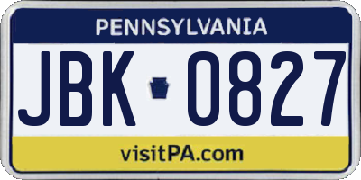 PA license plate JBK0827