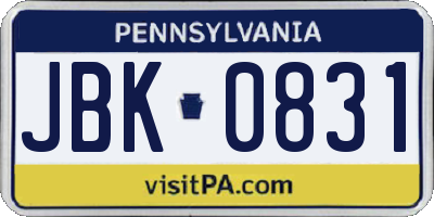 PA license plate JBK0831