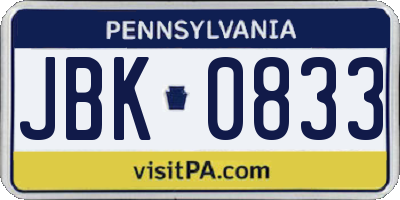 PA license plate JBK0833