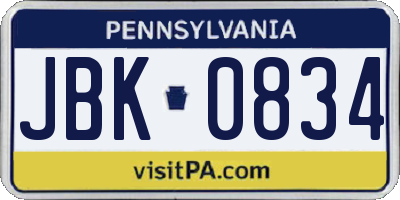 PA license plate JBK0834