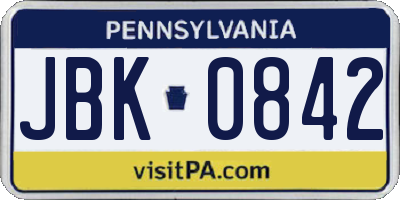 PA license plate JBK0842