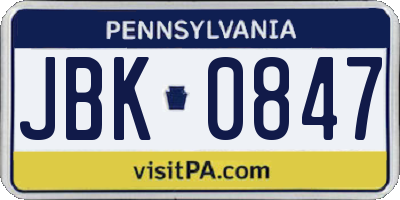 PA license plate JBK0847