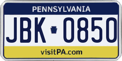 PA license plate JBK0850