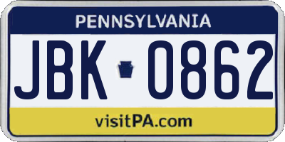 PA license plate JBK0862