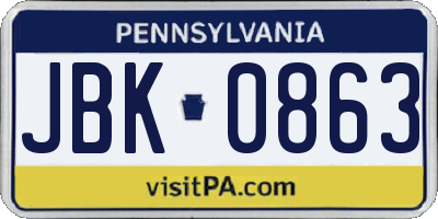 PA license plate JBK0863