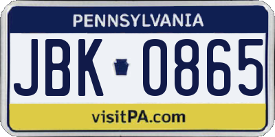 PA license plate JBK0865