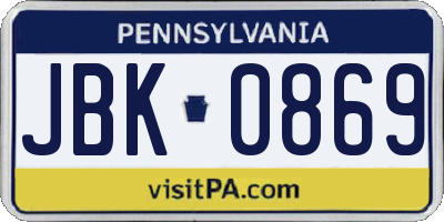 PA license plate JBK0869