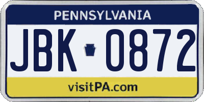 PA license plate JBK0872