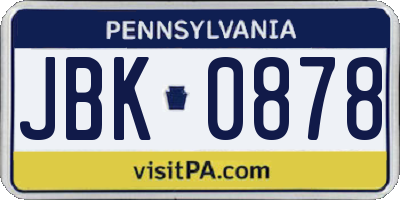 PA license plate JBK0878