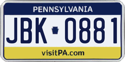 PA license plate JBK0881