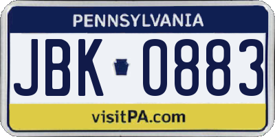 PA license plate JBK0883