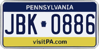 PA license plate JBK0886