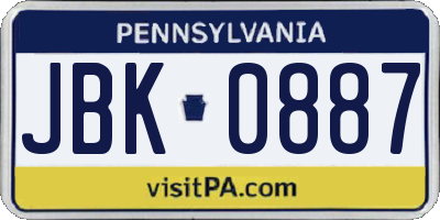 PA license plate JBK0887