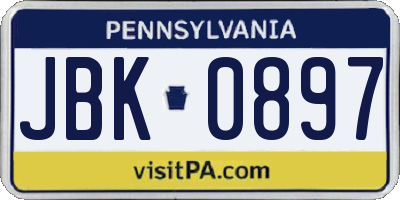 PA license plate JBK0897