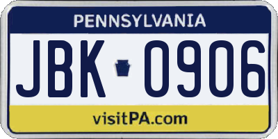 PA license plate JBK0906