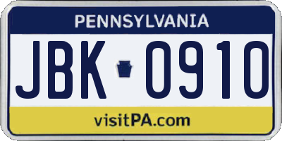 PA license plate JBK0910