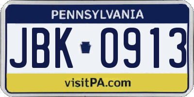 PA license plate JBK0913