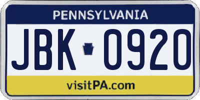 PA license plate JBK0920