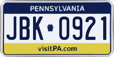 PA license plate JBK0921