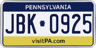 PA license plate JBK0925