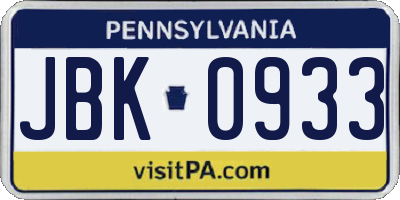 PA license plate JBK0933
