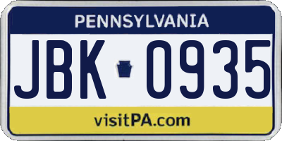 PA license plate JBK0935