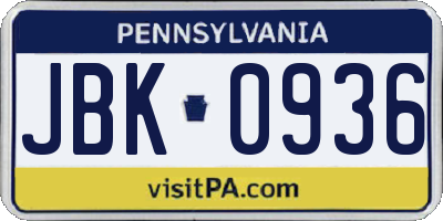 PA license plate JBK0936