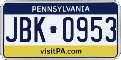 PA license plate JBK0953
