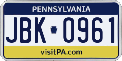 PA license plate JBK0961