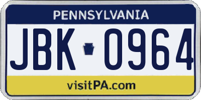 PA license plate JBK0964