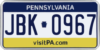 PA license plate JBK0967