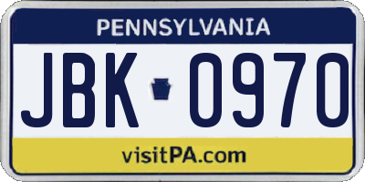 PA license plate JBK0970