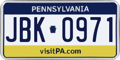 PA license plate JBK0971