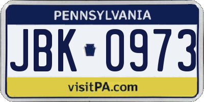 PA license plate JBK0973