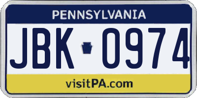 PA license plate JBK0974