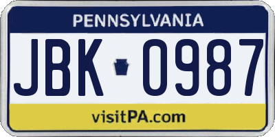 PA license plate JBK0987